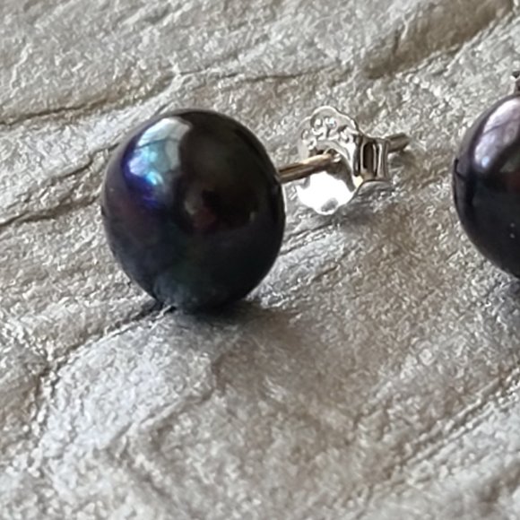 Black Freshwater Pearl Earrings-Stud earrings - Picture 5 of 8